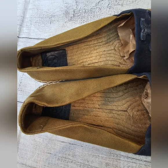 Tory Burch Size 8.5 Weston Espadrille Slip On Olive Green & Navy Blue Canvas Sho - Picture 6 of 11